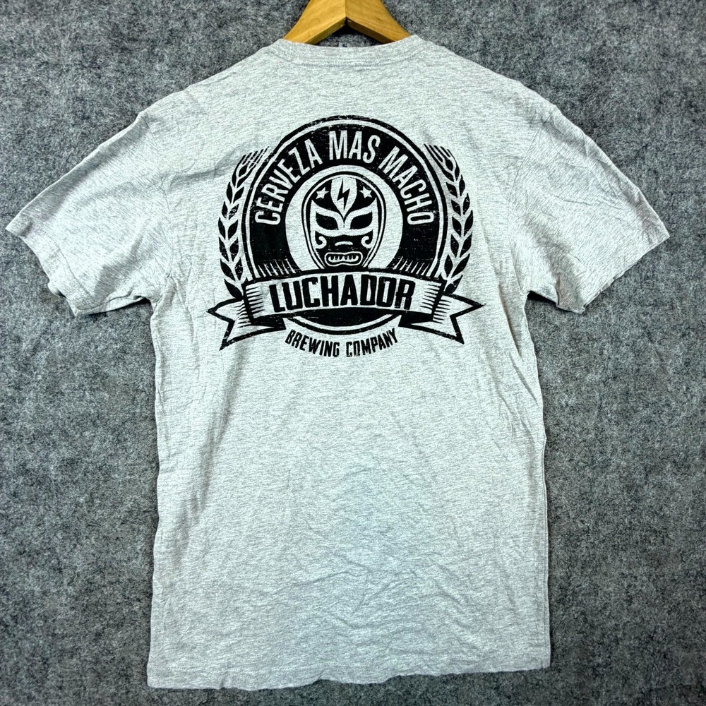 Luchador Brewing Company Next Level Apparel T-Shirt Men M Gray Cerveza Mas Macho
